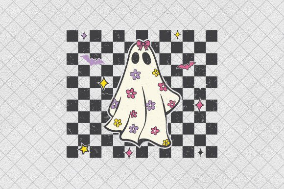 Checkered Halloween Daisy Ghost Png Bow Graphics and T-Shirt Designs