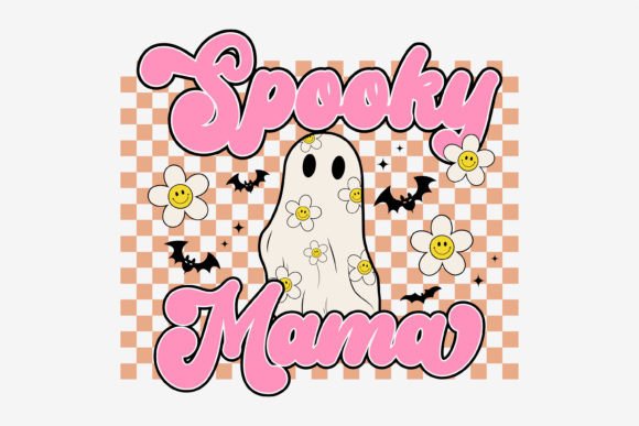 Halloween Retro Spooky Mama Mom Ghost Graphics and T-Shirt Designs